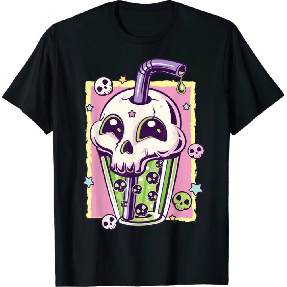 Skull Boba Bubble Tea Printed Top